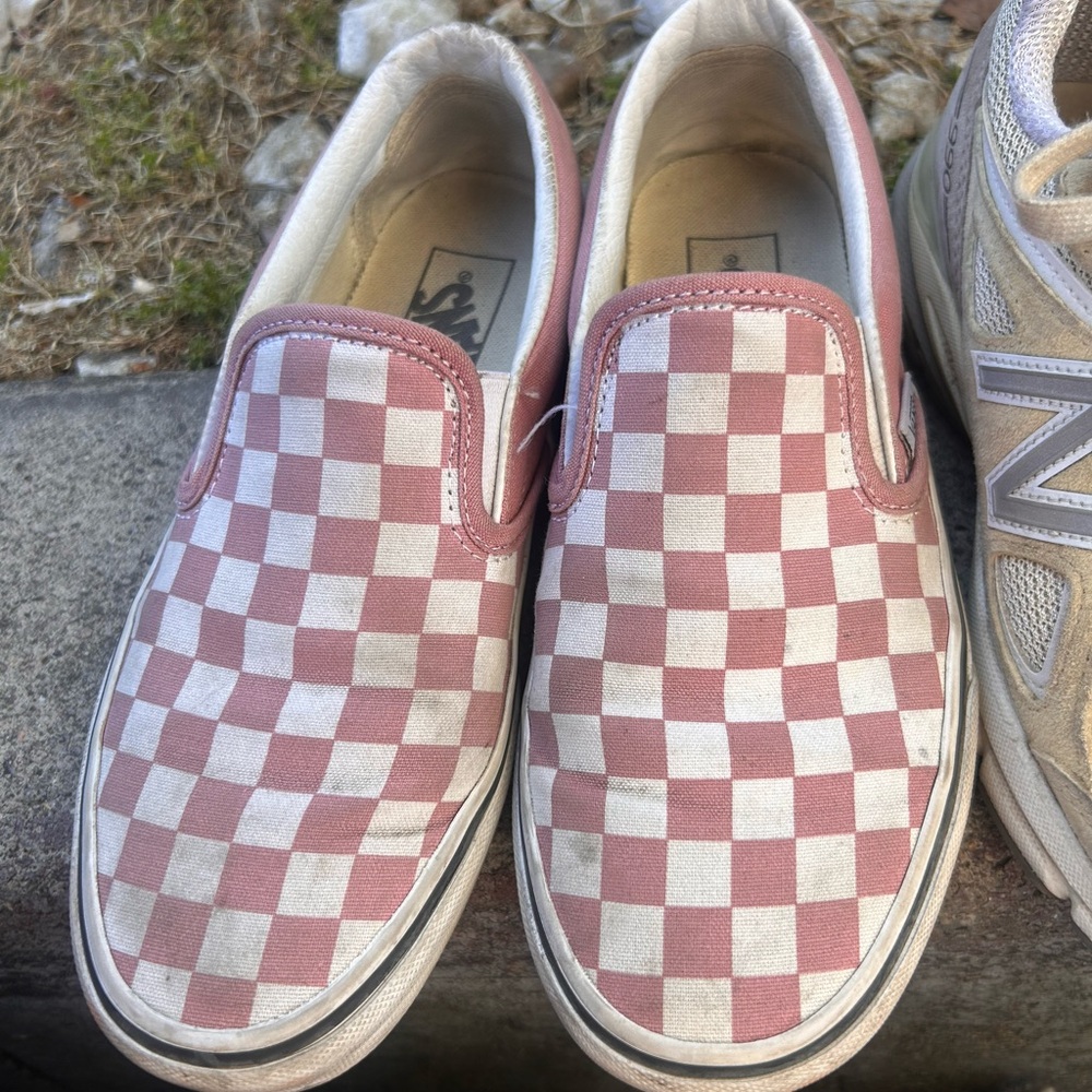 Vans Pink and White Checkered Slip-On Sneakers